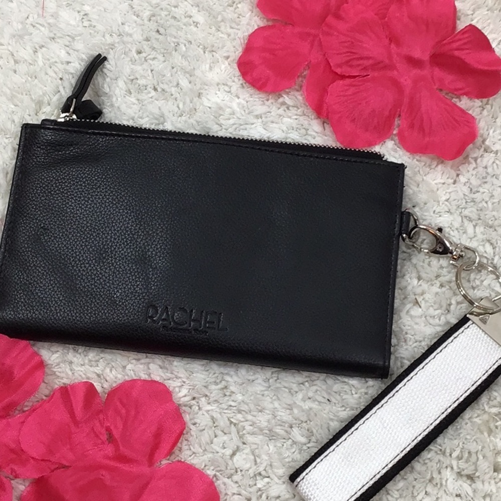 Rachel Roy black leather bifold wallet wristlet